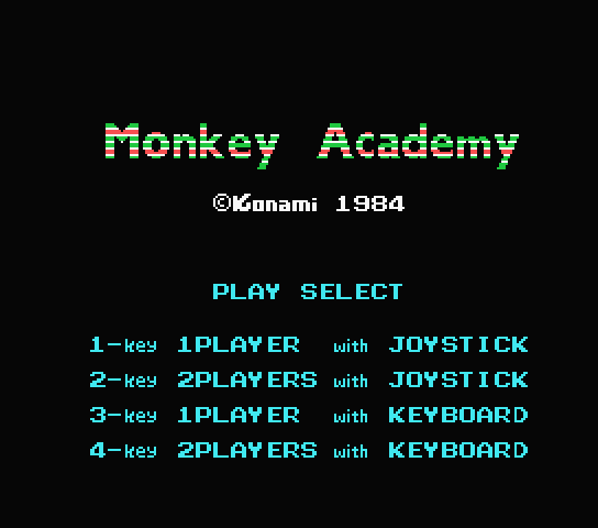 Monkey Academy title screen for MSX